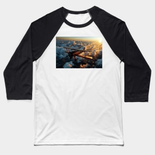 A Biplane Flying Above the Clouds - Landscape Baseball T-Shirt